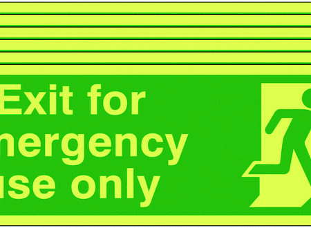 6PFX02611L - 150x450 6 pack 150x450 Exit For Emergency Use Only - Nite Glo Self Adhesive