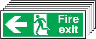 6PFX04310R - 150x300mm Fire Exit Running Man Arrow Left - Rigid Pk of 6