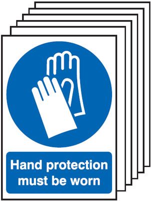6PMA01749R - 420x297mm Hand Protection Must Be Worn - Rigid Pk of 6