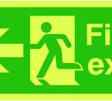 FX04310L - 150x300mm Fire Exit Running Man Arrow Left - Nite Glo Self Adhesive