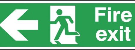 FX04311R - 150x450mm Fire Exit Running Man Arrow Left - Rigid