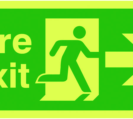 FX04410L - 150x300mm Fire Exit Running Man Arrow Right - Nite Glo Self Adhesive