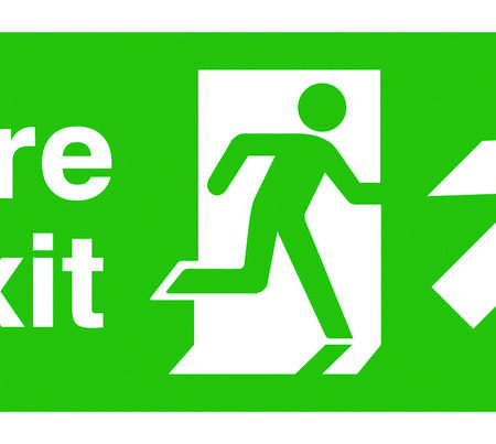 FX04610R - 150x300mm Fire Exit Running Man Arrow Up Right - Rigid