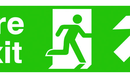 FX04611R - 150x450mm Fire Exit Running Man Arrow Up Right - Rigid