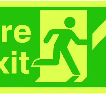 FX04710L - 150x300mm Fire Exit Running Man Arrow Up - Nite Glo Self Adhesive
