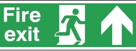 FX04711A - 150x450mm Fire Exit Running Man Arrow Up - Aluminium