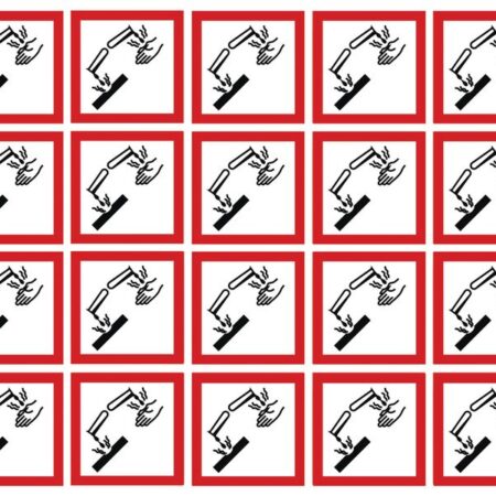 GHSC100CR - 100x100mm Corrosive GHS Symbols 6 labels on a sheet