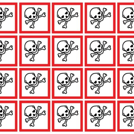 GHSC100TO - 100x100mm Toxic GHS Symbols 6 labels on a sheet