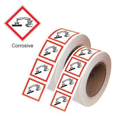 GHSR100CR - 100x100mm Corrosive GHS Symbols on a roll