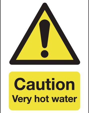 HA07043S - 70x50mm Caution Very Hot Water - Self Adhesive