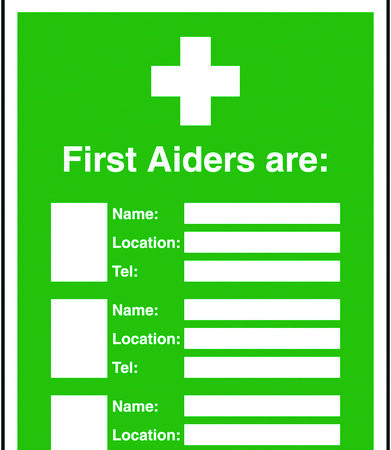 INS4A - 327x240mm First Aiders Are (Name/Location/Telephone no) Insert Sign