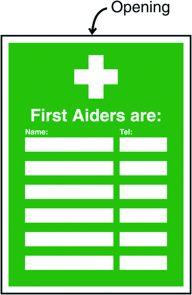 INS5A - 327x240mm First Aiders Are (Name & Telephone no) Insert Sign