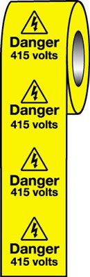 LR14/S - Roll of 250 - 50x50mm Danger 415 Volts