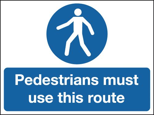 MA03636D - 450x600mm Pedestrian must use this route stanchion sign