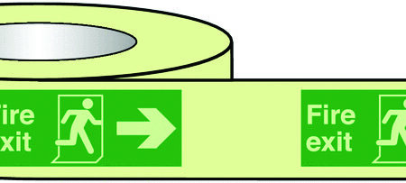 NGT113 - 40mmx10m Fire Exit Running Man Arrow Right Photoluminescent Tape