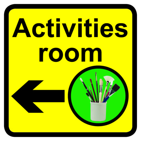 KAI209 - 300x300mm Activities room Dementia Sign Arrow Left