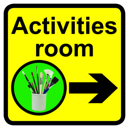 KAI309 - 300x300mm Activities room Dementia Sign Arrow Right
