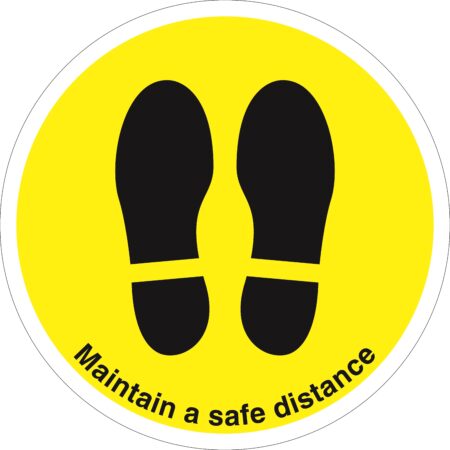 SDIS111CJASV - 280mm Dia Maintain Safe Distance Feet Yellow Anti-slip Floor Sign