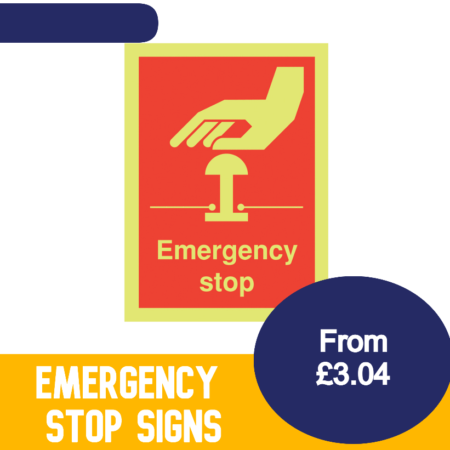 FR03204L - 100x75mm Emergency Stop - Nite Glo Self Adhesive