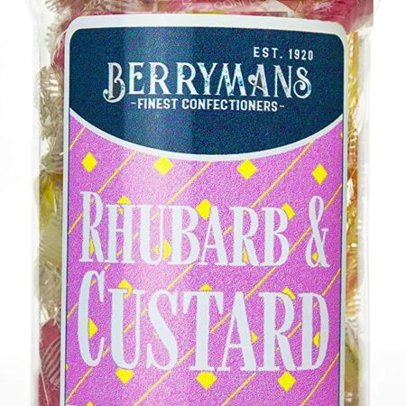 Original Rhubarb and Custard Sweets Retro Boiled Sweets Gift Jar By Berrymans Sweet Shop - Classic Sweets, Traditional Taste.