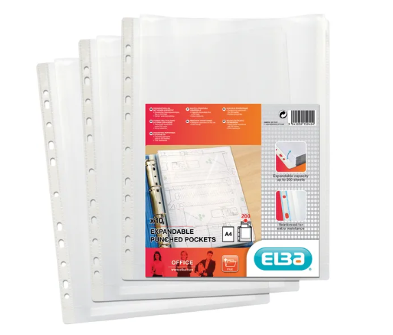 Elba Expanding Punched Pockets Top Opening A4 (Pack of 10)