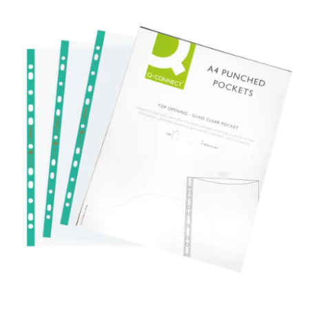 Punched Pockets Polypropylene 50 Micron A4 Embossed (Pack of 100)
