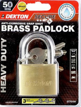 DEKTON ANTI-CORROSIVE SNAP SHUT BRASS PADLOCK 50MM