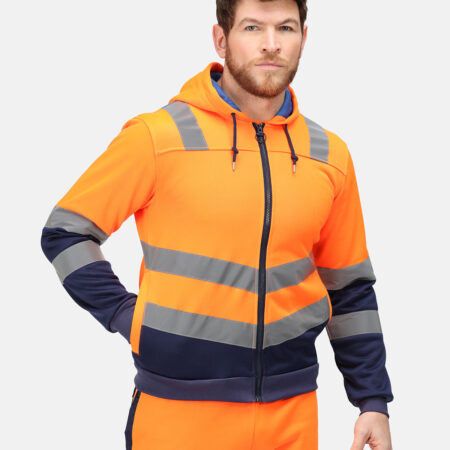 TRF625- Regatta Pro Hi Vis Full Zip Hoodie  Angled hi-vis chevrons show which way you’re facing in low light.