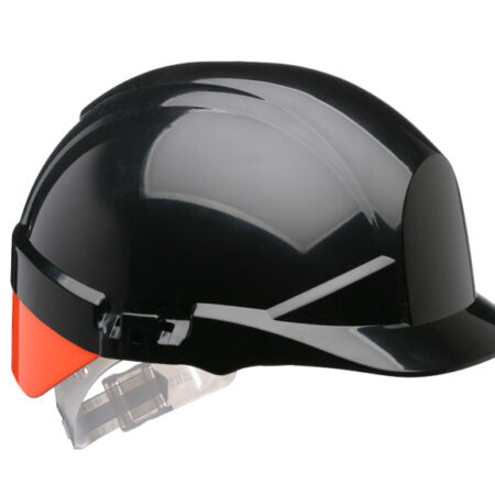 Centurion S12KSA Reflex Mid Peak Slip Ratchet Vented Safety Helmet Black with Yellow/Orange/Silver Flash