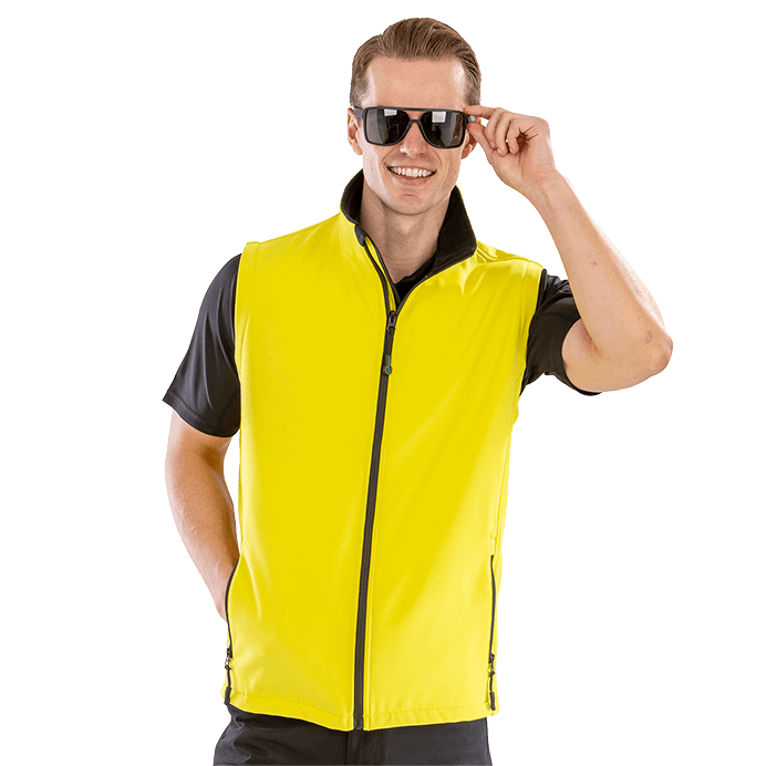 R232M MENS PRINTABLE SOFTSHELL BODYWARMER with RECYCLED fleece inner