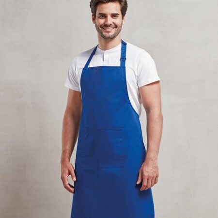 PR154 Bib apron, ideal for waiting on staff, a useful centre pocket with built in pen pocket, available in 50 colours