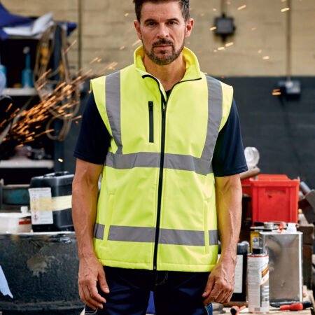 HV006 - Hi-vis. 3-layer waterproof  softshell gilet, Inner-layer: Microfleece