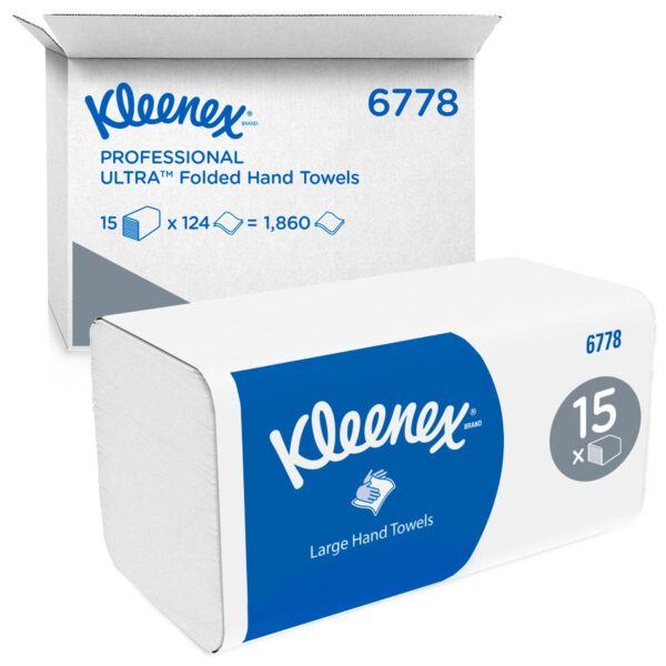 Inter Fold Hand Kleenex® 6778 Large Interfold V-Fold Hand Towels – 2 Ply, 15 Packs x ...