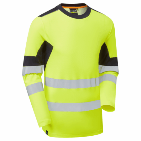 SYS602 YNS - Hi-Vis Eco Insulated Long Sleeve Cotton Cool Yellow/Navy T-Shirt