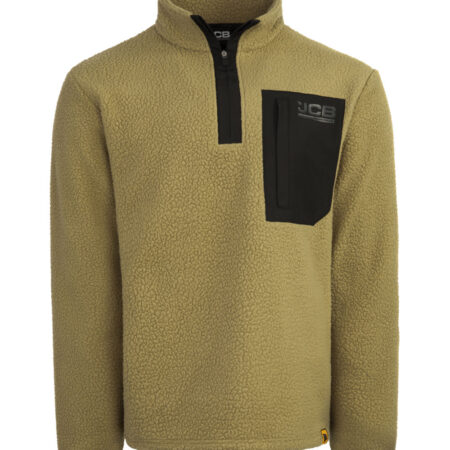 Jcb Workwear Unisex Borg Fleece Olive Green 320gsm – Contrast Quarter Zip Item Code: JCB013O